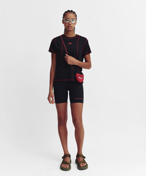 SPORTS FIT CONTRAST STITCH SHORT SLEEVE T SHIRT - 3 COLORS PINK