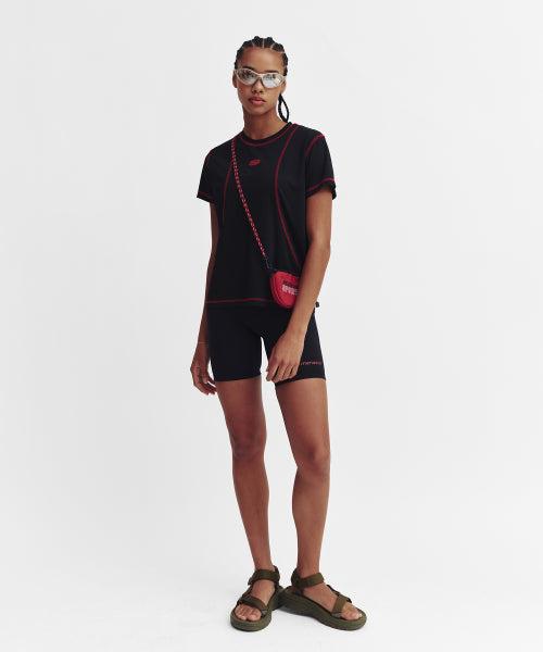 SPORTS FIT CONTRAST STITCH SHORT SLEEVE T SHIRT - 3 COLORS PINK