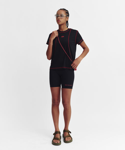 SPORTS FIT CONTRAST STITCH SHORT SLEEVE T SHIRT - 3 COLORS PINK