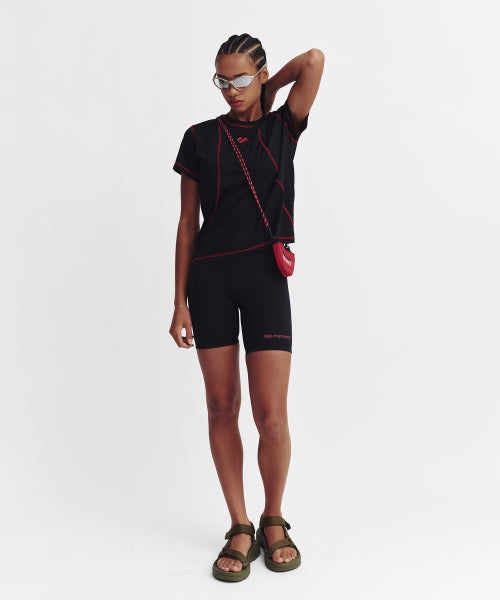 SPORTS FIT CONTRAST STITCH SHORT SLEEVE T SHIRT - 3 COLORS PINK