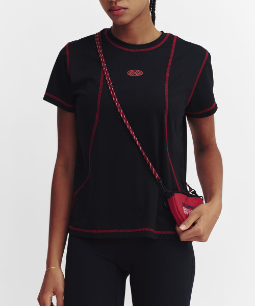 SPORTS FIT CONTRAST STITCH SHORT SLEEVE T SHIRT - 3 COLORS PINK