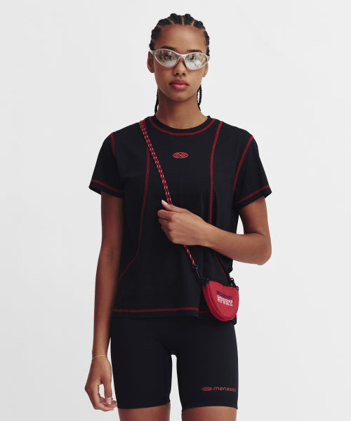 SPORTS FIT CONTRAST STITCH SHORT SLEEVE T SHIRT - 3 COLORS PINK
