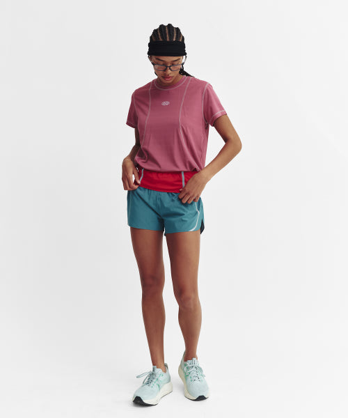 SPORTS FIT CONTRAST STITCH SHORT SLEEVE T SHIRT - 3 COLORS PINK