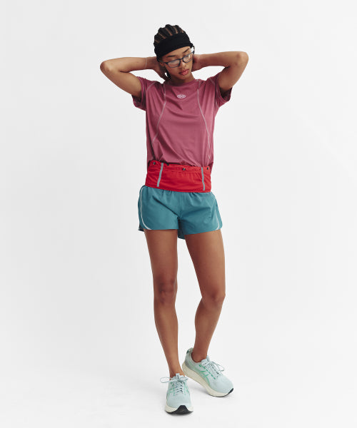 SPORTS FIT CONTRAST STITCH SHORT SLEEVE T SHIRT - 3 COLORS PINK