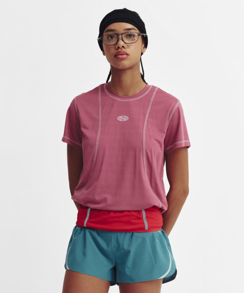 SPORTS FIT CONTRAST STITCH SHORT SLEEVE T SHIRT - 3 COLORS PINK