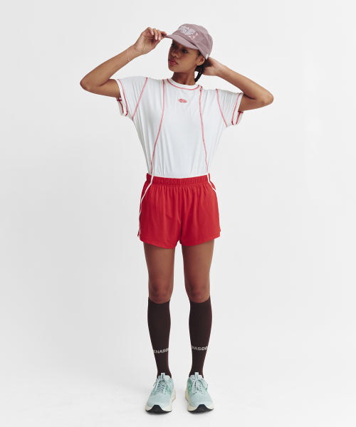 SPORTS FIT CONTRAST STITCH SHORT SLEEVE T SHIRT - 3 COLORS PINK