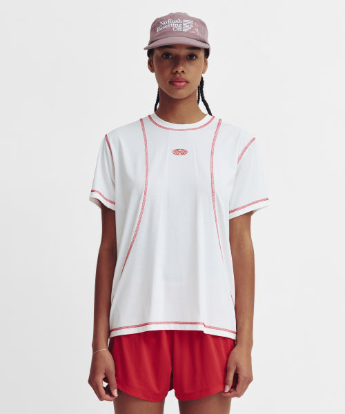 SPORTS FIT CONTRAST STITCH SHORT SLEEVE T SHIRT - 3 COLORS PINK