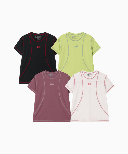 SPORTS FIT CONTRAST STITCH SHORT SLEEVE T SHIRT - 3 COLORS PINK