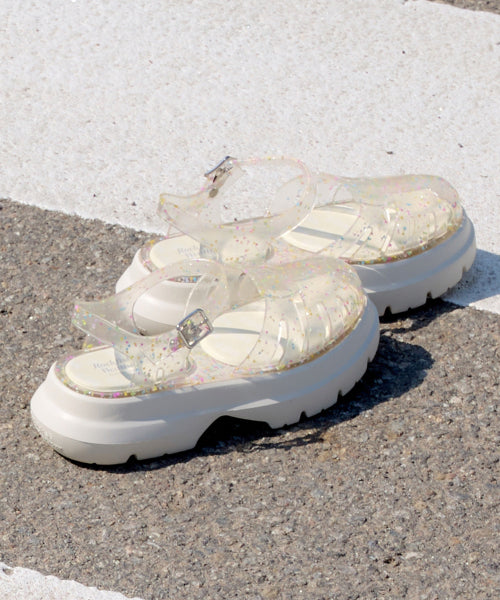 GLAIR PLATFORM FISHERMAN SANDALS - CLEAR STAR AS SHOWN