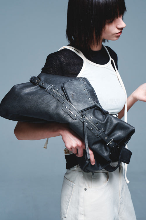 STUD DETAIL POINT POCKET BAG - 2 COLORS GREY