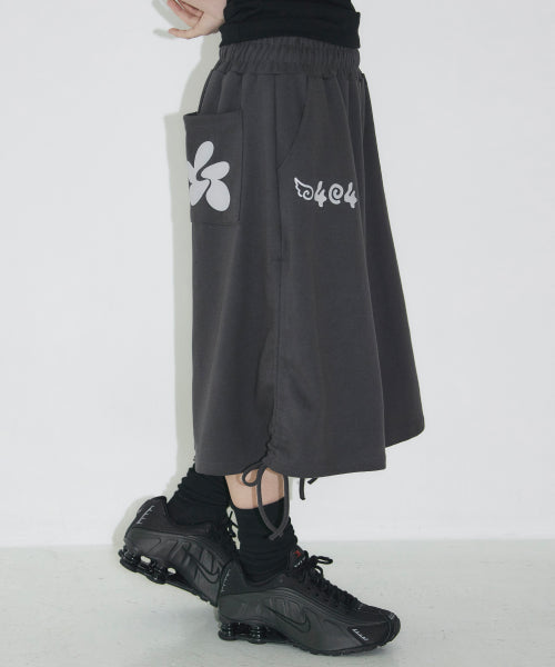 SIDE SHIRRING BERMUDA SWEAT PANTS - 2 COLORS CHARCOAL