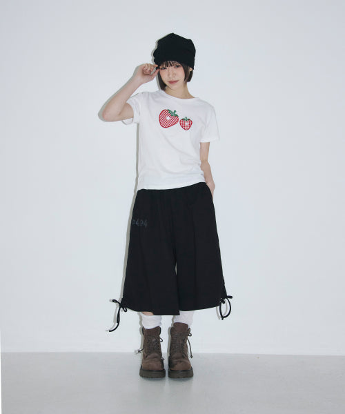 SIDE SHIRRING BERMUDA SWEAT PANTS - 2 COLORS BLACK