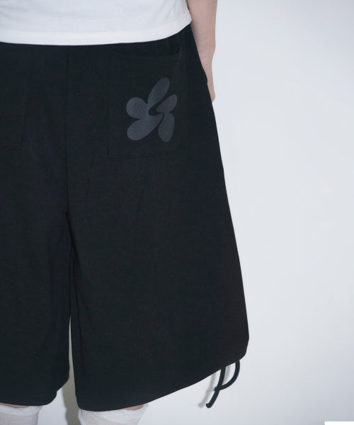 SIDE SHIRRING BERMUDA SWEAT PANTS - 2 COLORS BLACK