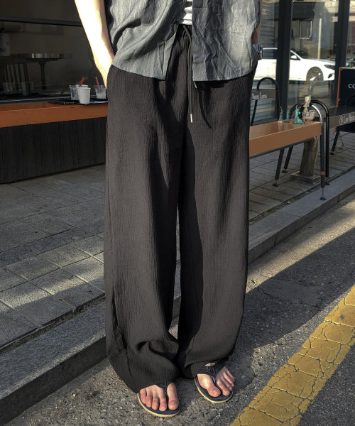 WRINKLE SEMI WIDE BANDED PANTS - 4 COLORS IVORY