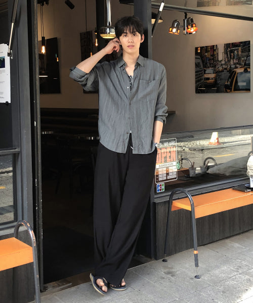 WRINKLE SEMI WIDE BANDED PANTS - 4 COLORS IVORY