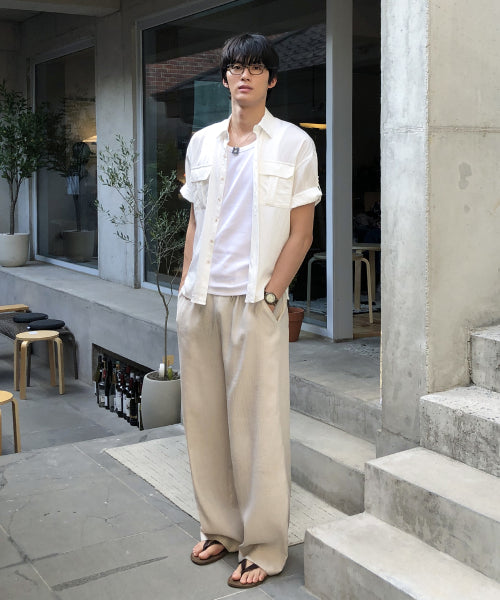 WRINKLE SEMI WIDE BANDED PANTS - 4 COLORS IVORY
