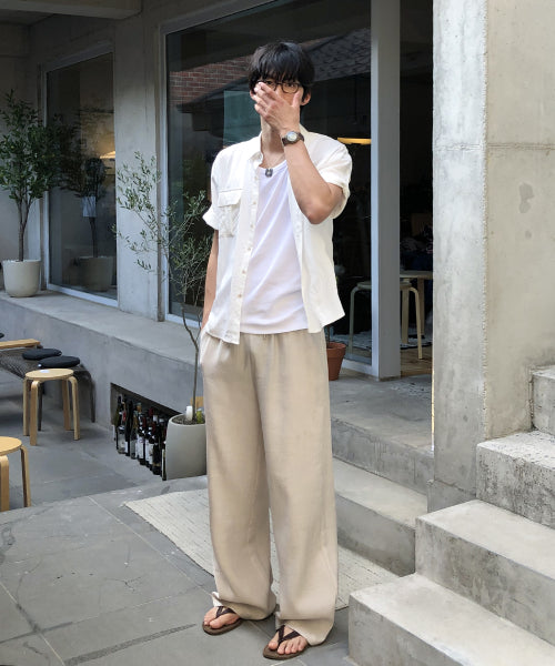 WRINKLE SEMI WIDE BANDED PANTS - 4 COLORS IVORY