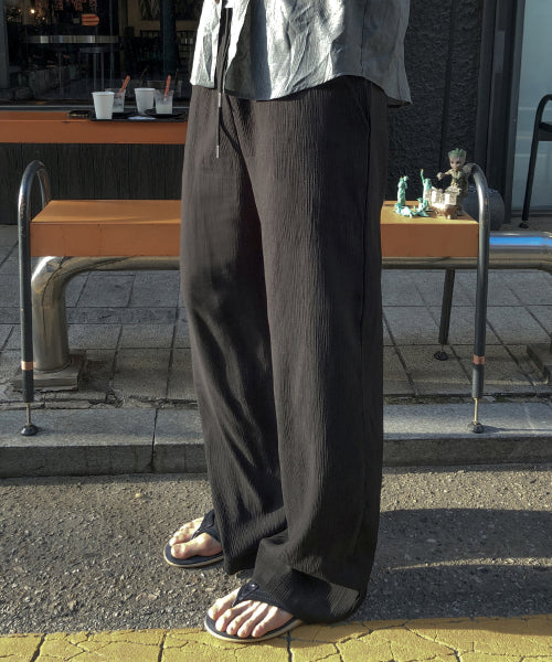 WRINKLE SEMI WIDE BANDED PANTS - 4 COLORS IVORY