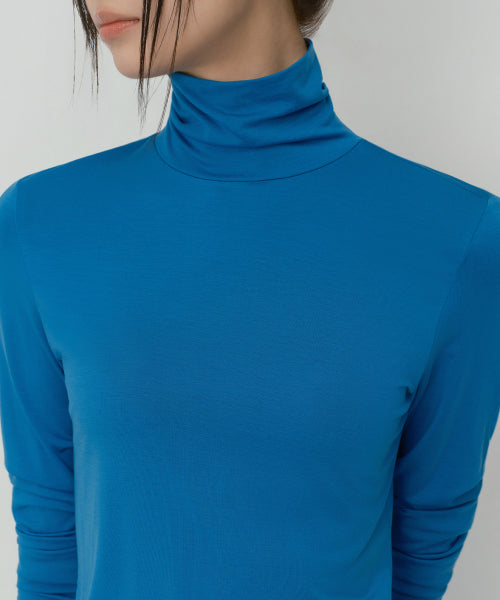 WOMENS TENCEL SLIM TURTLE NECK TEE #韓韶禧同款! - 16 COLORS BLUE