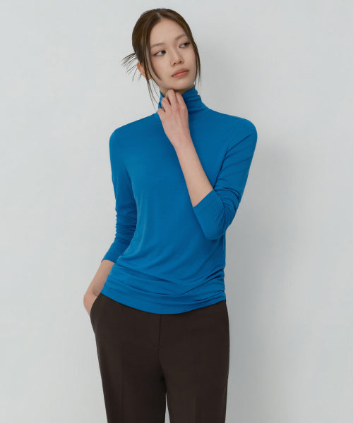 WOMENS TENCEL SLIM TURTLE NECK TEE #韓韶禧同款! - 16 COLORS BLUE