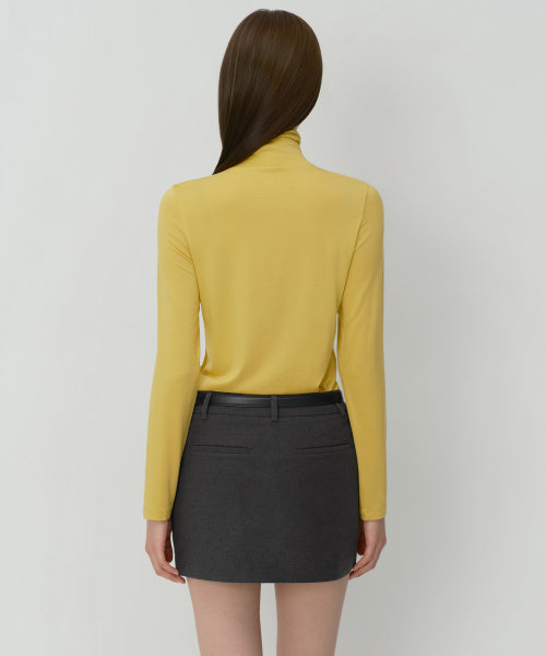 WOMENS TENCEL SLIM TURTLE NECK TEE #韓韶禧同款! - 16 COLORS MUSTARD