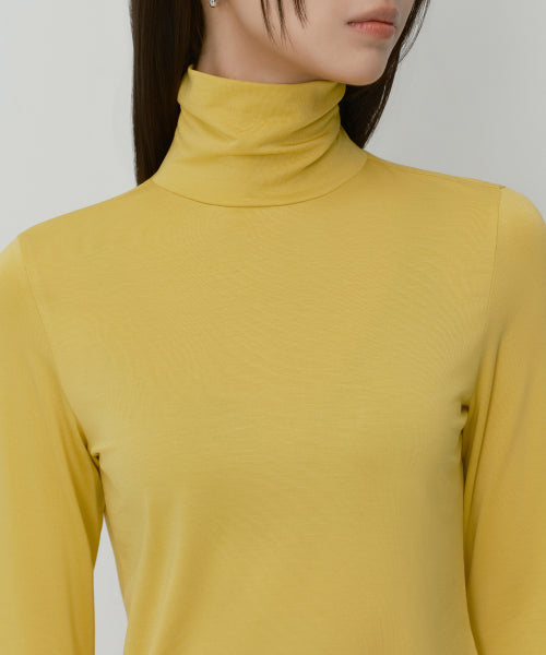 WOMENS TENCEL SLIM TURTLE NECK TEE #韓韶禧同款! - 16 COLORS MUSTARD