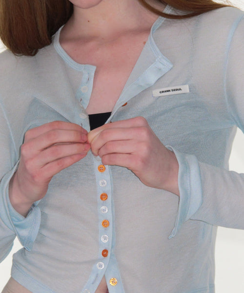 SHEER COLOR BUTTON CARDIGAN - 3 COLORS SKY BLUE