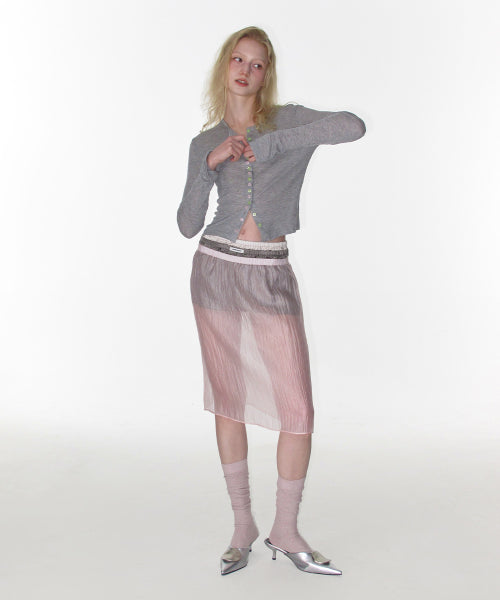 SHEER COLOR BUTTON CARDIGAN - 3 COLORS MELANGE GREY
