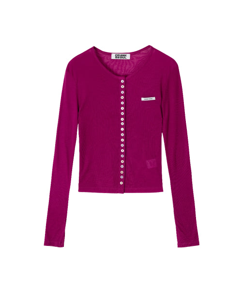 SHEER COLOR BUTTON CARDIGAN - 3 COLORS PURPLE