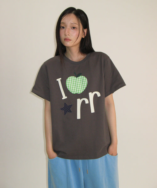 I RR APPLIQUE BASIC FIT T SHIRT - 2 COLORS CHARCOAL