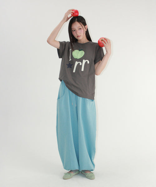 I RR APPLIQUE BASIC FIT T SHIRT - 2 COLORS CHARCOAL