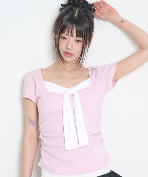 LAYERED RIBBON T-SHIRT - 4 COLORS PINK