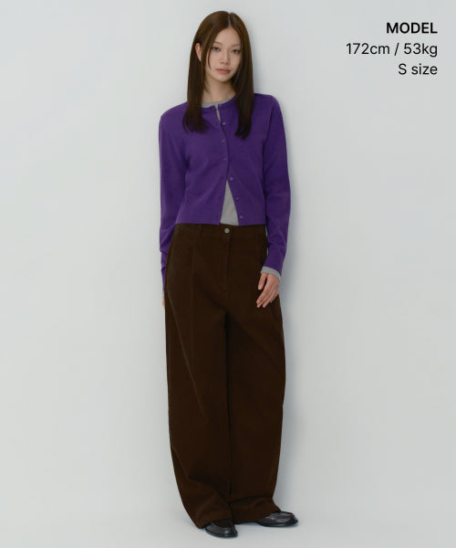 WOMEN'S ESSENTIAL ROUND NECK CARDIGAN - 9 COLORS PURPLE