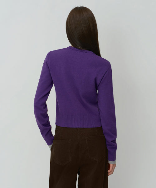 WOMEN'S ESSENTIAL ROUND NECK CARDIGAN - 9 COLORS PURPLE