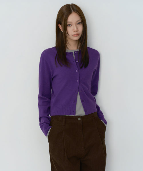 WOMEN'S ESSENTIAL ROUND NECK CARDIGAN - 9 COLORS PURPLE