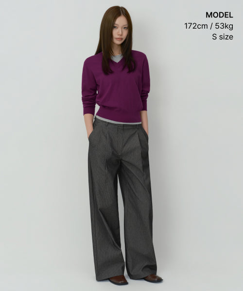 WOMEN'S ESSENTIAL V-NECK KNIT - 9 COLORS PURPLE