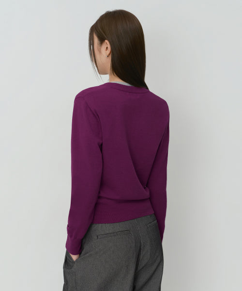 WOMEN'S ESSENTIAL V-NECK KNIT - 9 COLORS PURPLE