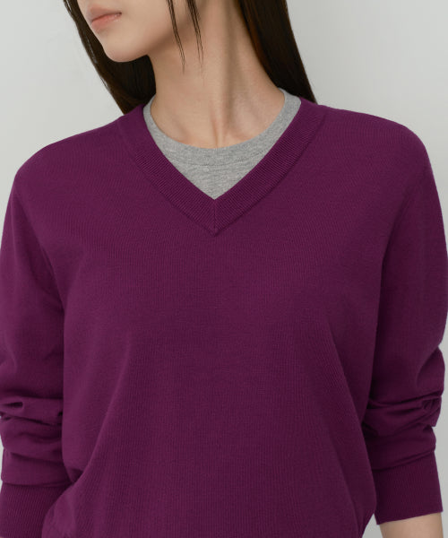 WOMEN'S ESSENTIAL V-NECK KNIT - 9 COLORS PURPLE