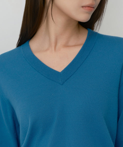 WOMEN'S ESSENTIAL V-NECK KNIT - 9 COLORS BLUE