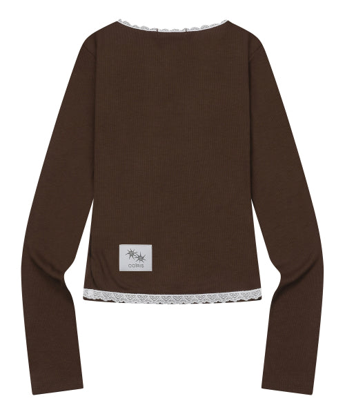 LACE CROSS V-NECK LONG SLEEVE TEE - 4 COLORS BLACK