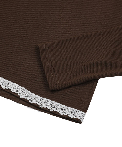 LACE CROSS V-NECK LONG SLEEVE TEE - 4 COLORS BLACK