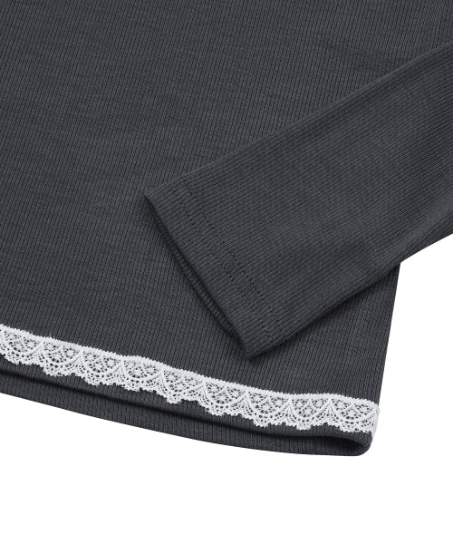 LACE CROSS V-NECK LONG SLEEVE TEE - 4 COLORS BLACK