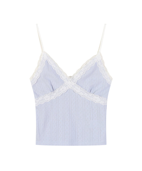 LACE TRIM SLEEVELESS CAMI TOP SKY BLUE