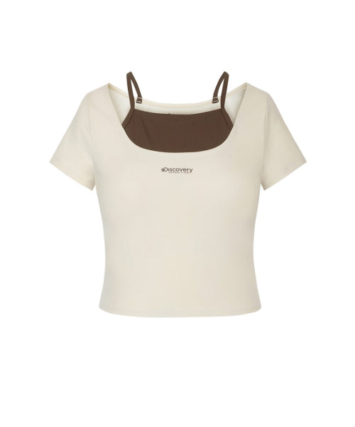WOMEN SHORT SLEEVE CROP RASHGUARD #NINGNING同款！ - 3 COLORS IVORY