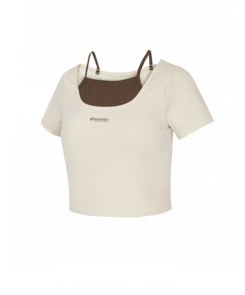 WOMEN SHORT SLEEVE CROP RASHGUARD #NINGNING同款！ - 3 COLORS IVORY