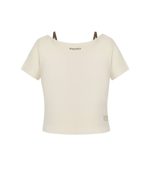 WOMEN SHORT SLEEVE CROP RASHGUARD #NINGNING同款！ - 3 COLORS IVORY