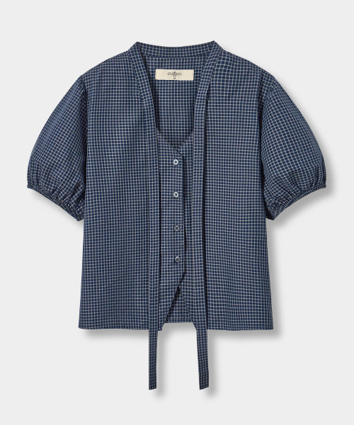 SOFT TIE BUTTON BLOUSE - 5 COLORS NAVY