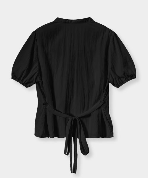 SOFT TIE BUTTON BLOUSE - 5 COLORS BLACK