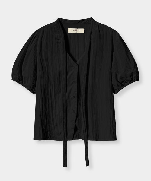 SOFT TIE BUTTON BLOUSE - 5 COLORS BLACK