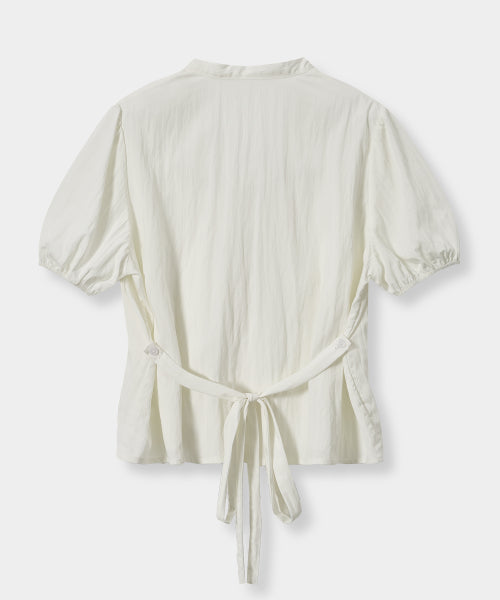 SOFT TIE BUTTON BLOUSE - 5 COLORS CREAM